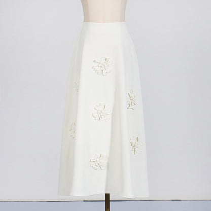 [Fleur Élevée Set] | Sexy 3D Floral Strap Crop Top & High Waist Midi Skirt – Elegant Summer Two-Piece by TGC