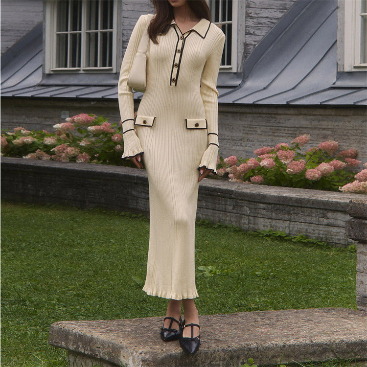 Old Money Aesthetic Outfits | Elegant French Knitted Viscose Long Sleeve Sweater Dress