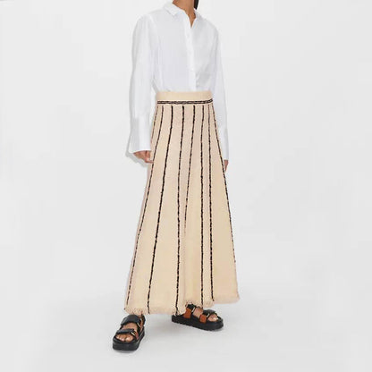 Capsule Wardrobe | Vertical Stripes Tassel Knitted Skirt