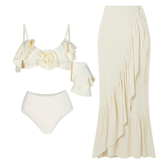 Summer Outfits 2024 | 3D Floral Rose Ruffles Swimsuit Bikini 2-piece Set