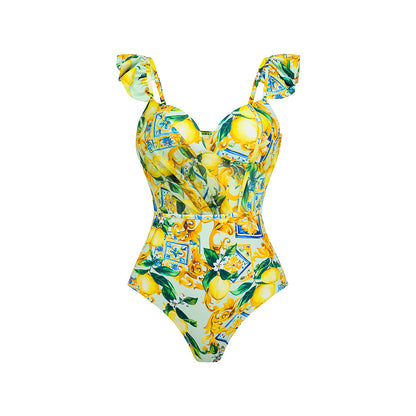 Summer Outfits 2024 | Lemon Drop Ruffles Bikini One Piece Swimsuit Skirt Outfit