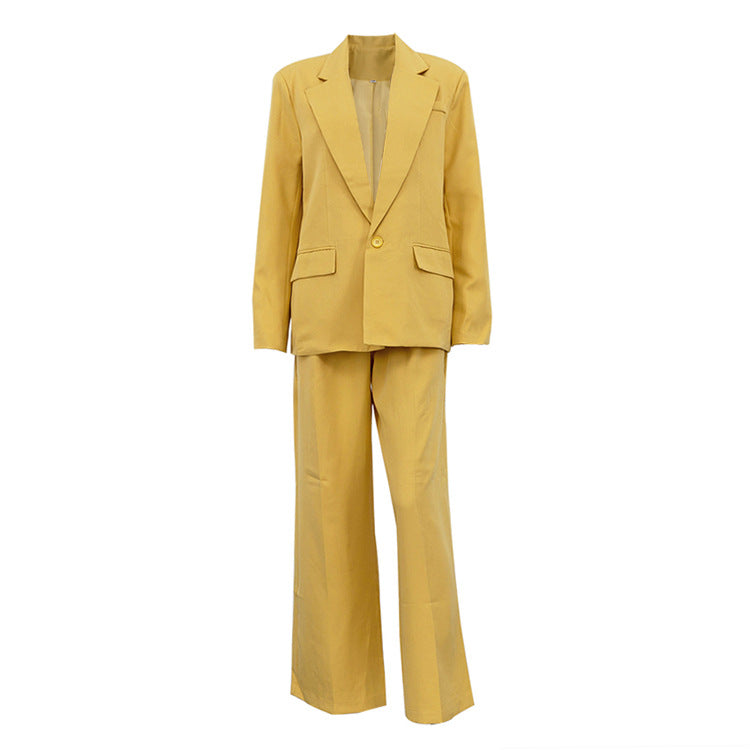 Golden Hour” 2-Piece Set | Yellow Collared Coat & Wide Leg Pants | Fall/Winter Office Elegance