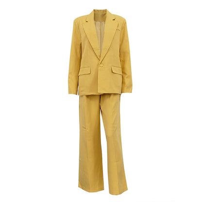 Golden Hour” 2-Piece Set | Yellow Collared Coat & Wide Leg Pants | Fall/Winter Office Elegance