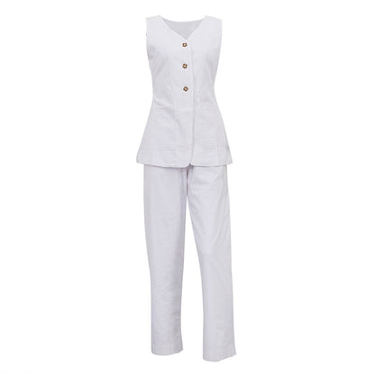 Cotton Waist Slim Vest & Trousers Two-Piece Set - Casual Women’s Outfit | Comfortable Cotton Set