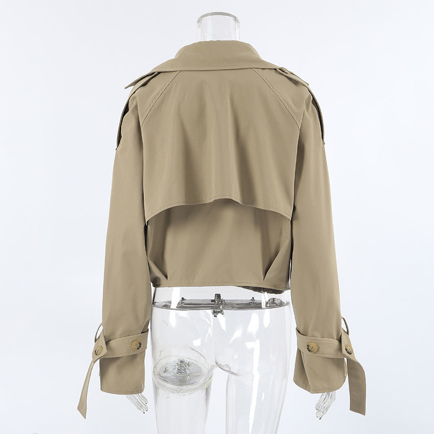 TGC “Autumn Edit” Khaki Trench Coat | Double-Breasted Short Casual Cropped Jacket