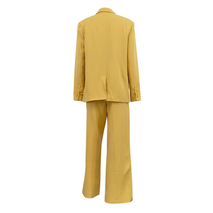Golden Hour” 2-Piece Set | Yellow Collared Coat & Wide Leg Pants | Fall/Winter Office Elegance