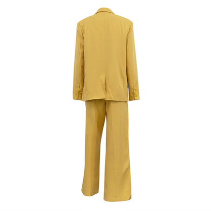 Golden Hour” 2-Piece Set | Yellow Collared Coat & Wide Leg Pants | Fall/Winter Office Elegance