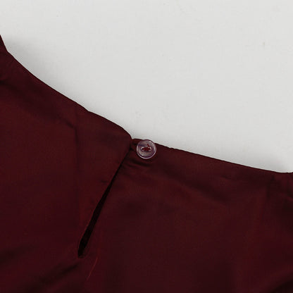 Winter Outfit | Burgundy Long Sleeve Cropped Top & Satin Draping Skirt Set