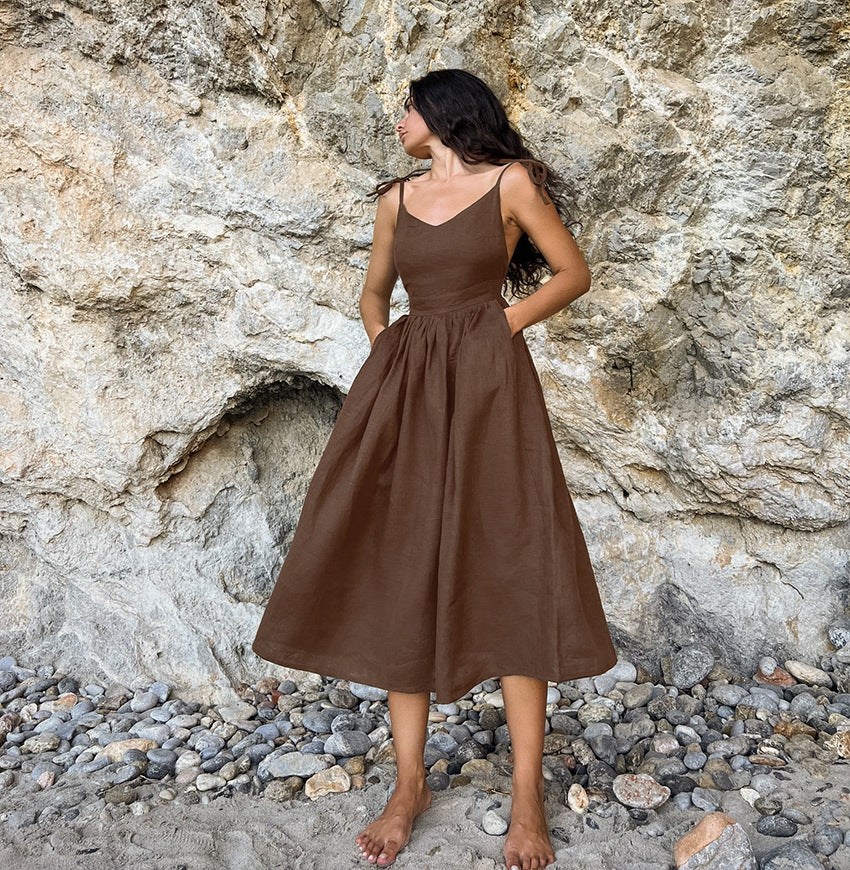 Spring outfits 2024 | Cotton Linen Brown Aesthetic and Beige Aesthetic Sundress