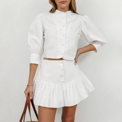 Summer Outfits 2024 | White Cotton Princess Aesthetic Crop Top Mini Skirt Outfit 2-piece Set