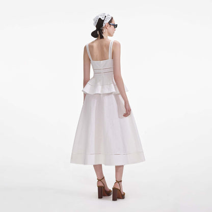 [Été Parisien Ruffle Midi] | Elegant Slim Fit Spaghetti Strap A-Line Dress – French Summer Chic by TGC