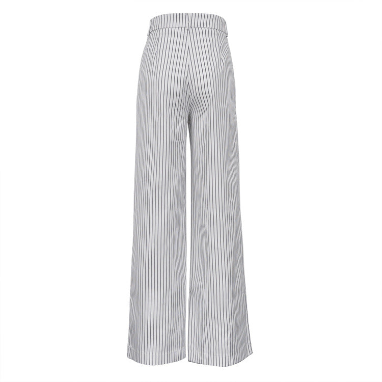 Casual Spring Outfits, Retro Classic White Stripped Wide Leg Pants