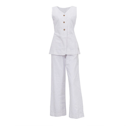 Cotton Waist Slim Vest & Trousers Two-Piece Set - Casual Women’s Outfit | Comfortable Cotton Set