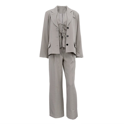 Serene Grace 3-Piece Power Blazer Wide Leg Pants Set