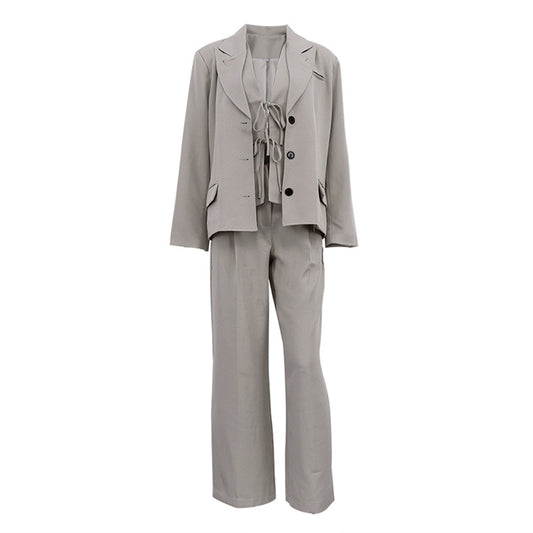Serene Grace 3-Piece Power Blazer Wide Leg Pants Set