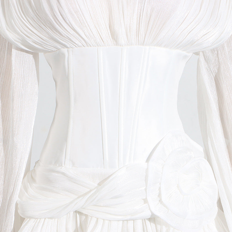 [The Garden Party Socialite Dress] | High Grade Ruffled 3D Floral V-Neck Puff Sleeve Short Dress – Summer Elegance by TGC