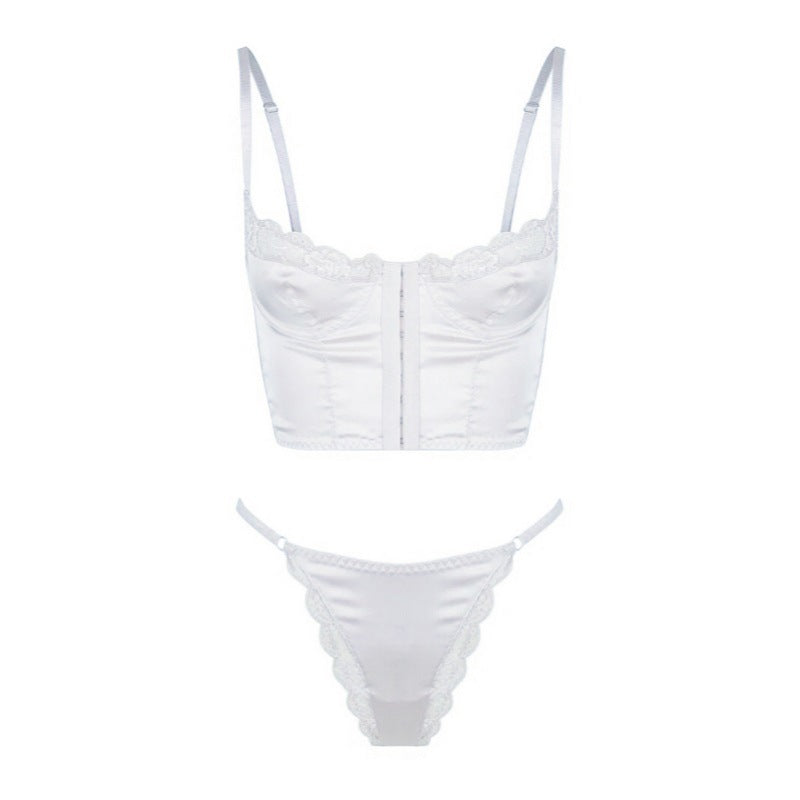 Lingerie Outfits | Satin Corset Bra Vest Panty Lingerie Outfit 2-piece Set