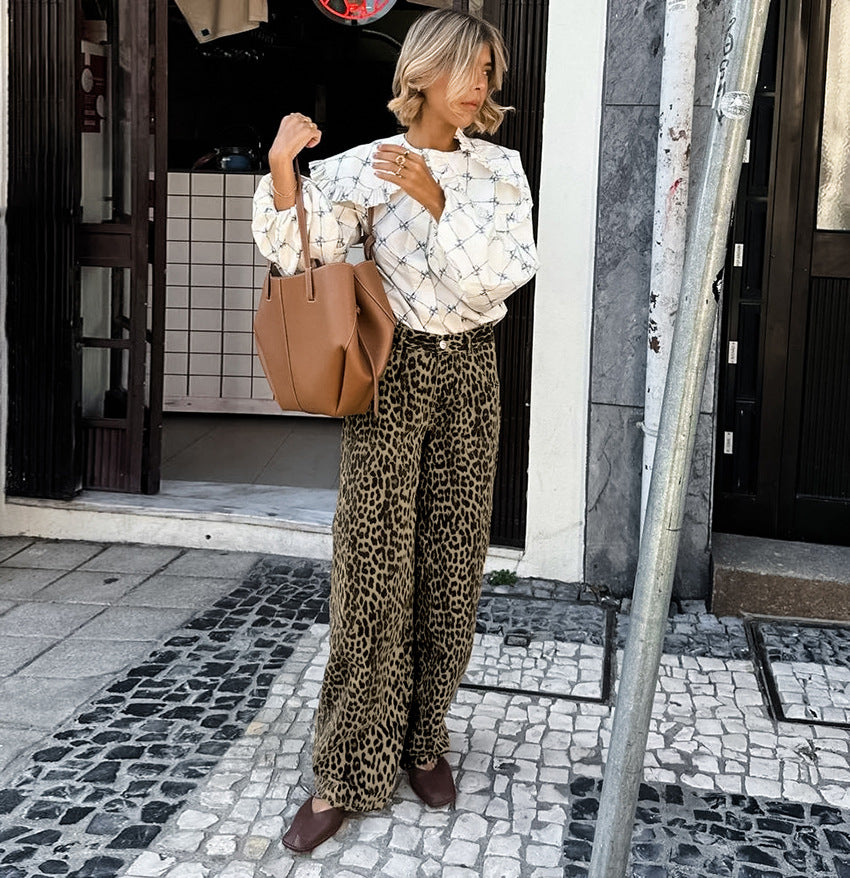 TGC “Wild Form” Cotton Leopard Print Pants | Slim-Fit Tapered Casual Trousers for Women