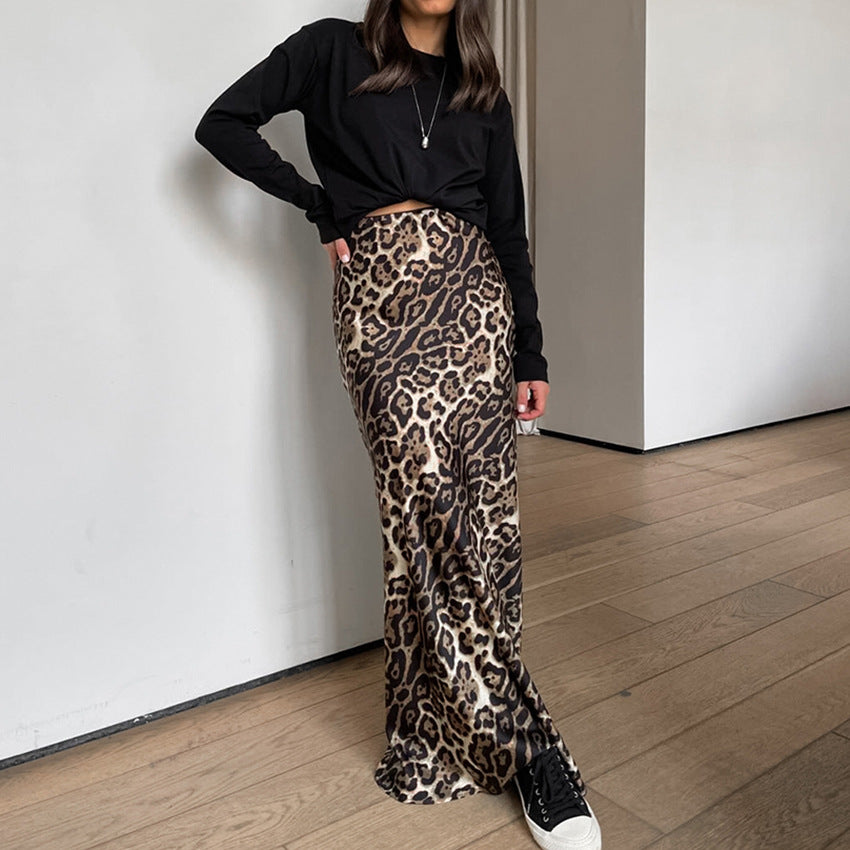 TGC FASHION 2024 Fashion Fall Outfits, Leopard Fishtail Satin Skirt