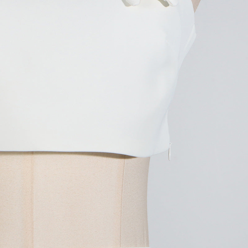 [Fleur Élevée Set] | Sexy 3D Floral Strap Crop Top & High Waist Midi Skirt – Elegant Summer Two-Piece by TGC