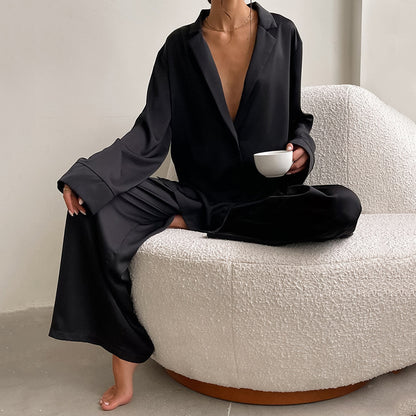 2024 Capsule Wardrobe | Elegant Silk Satin Lonf Sleeve Shirt Pants Outfit 2-piece Set Sizes S-L