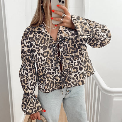 2024 Fashion Trends | Leopard Lantern Sleeve Shirt