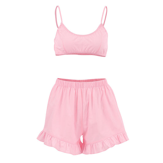 Summer Outfits 2024 | Pink Ruffles Crop Top Shorts Outfit 2-piece Set