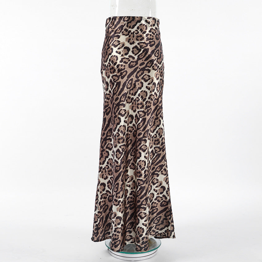 TGC FASHION 2024 Fashion Fall Outfits, Leopard Fishtail Satin Skirt