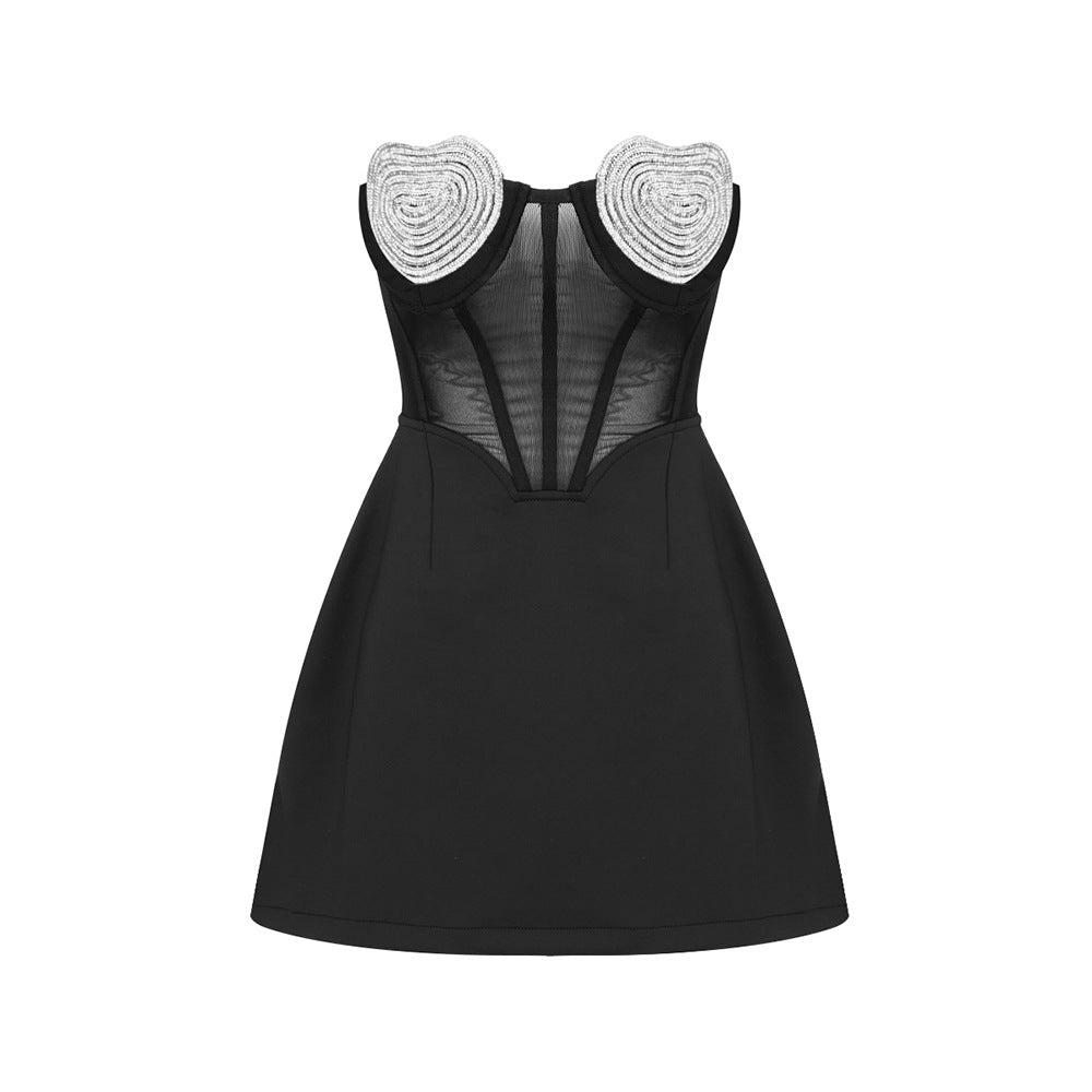 Black Mini Dress | Rhinestone See Through Corset Mini Dress Xs / White Black Mini Dress | Rhinestone See Through Corset Mini Dress Xs / White