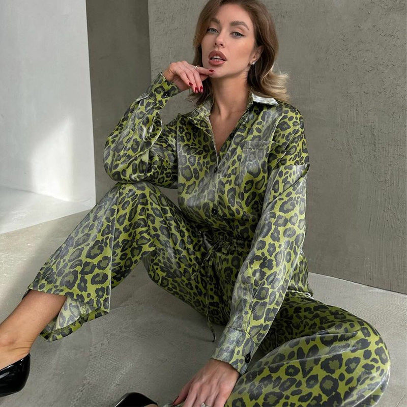 2024 Fashion Trends, Bold Leopard Loose Shirt High Waist Pants Outfit 2-piece Set