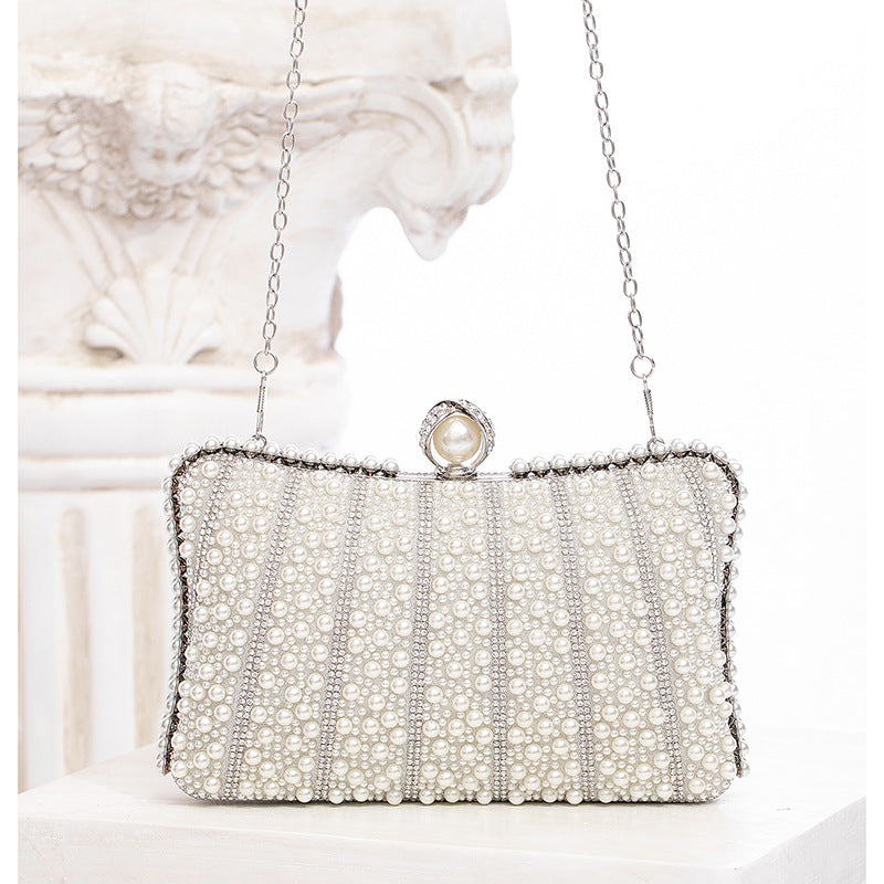 [The Esther Pearl Clutch] | Light Ivory Snap Evening Bag with Chain – Elegant Party & Dinner Tote by TGC