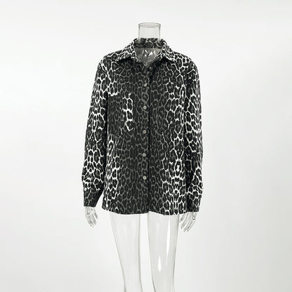 TGC FASHION 2024 Fashion Fall Outfits, Gray Leopard Cotton Shirt