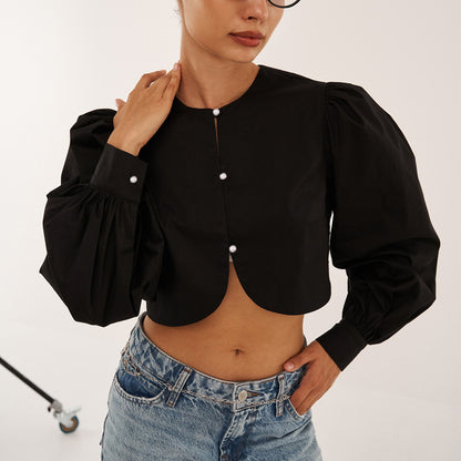 [TGC “Pure Lines” Cotton Cardigan | Minimalist Round Neck Long Sleeve All-Match Top]