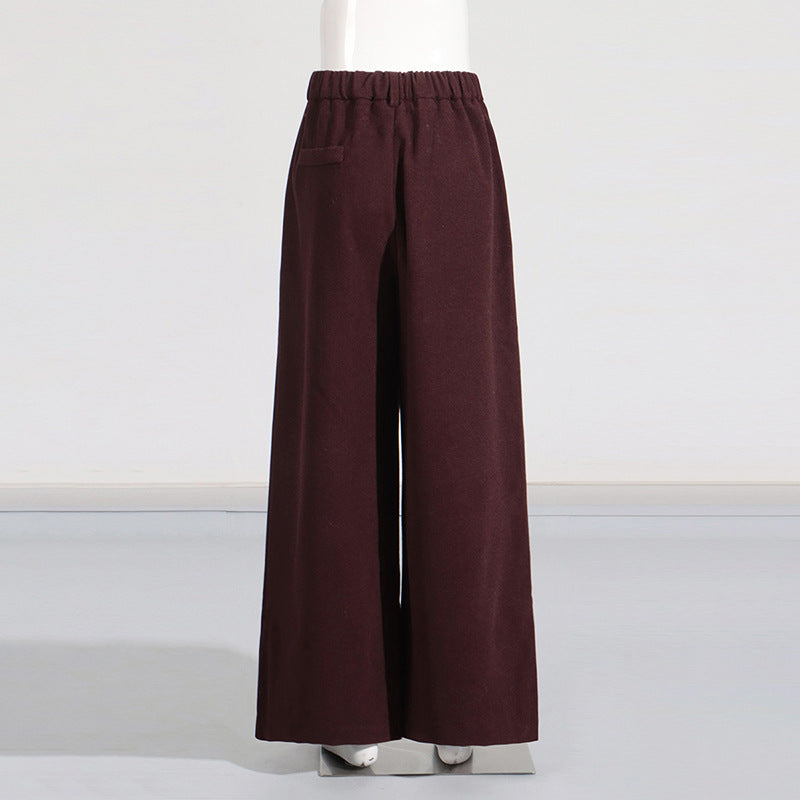 Winter Outfits | Capsule Wardrobe Elegant Burgundy Waist-Tight Top & Loose Wide-Leg Pants Two-Piece Set