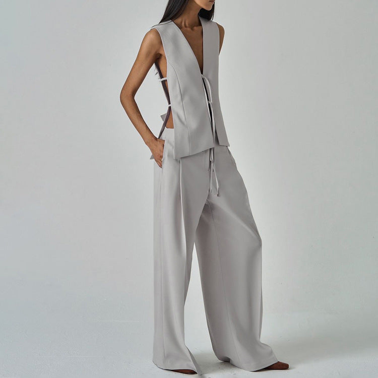 Serene Grace 3-Piece Power Blazer Wide Leg Pants Set