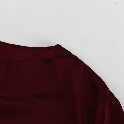 Winter Outfit | Burgundy Long Sleeve Cropped Top & Satin Draping Skirt Set