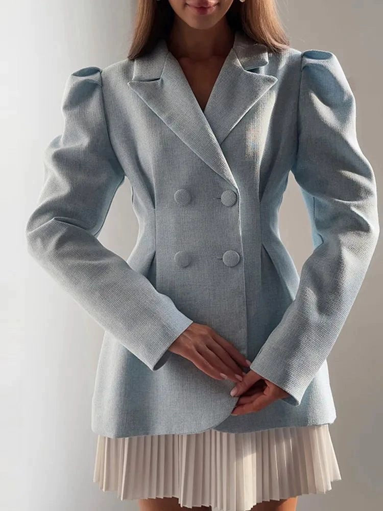 TGC “Heartline” Mini Suit Set | Long Sleeve Collared Blazer & Skirt in Pink, Dark Gray, Light Gray