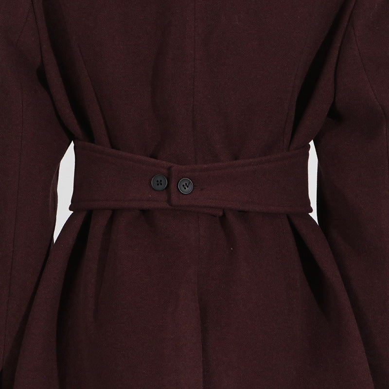 Winter Outfits | Capsule Wardrobe Elegant Burgundy Waist-Tight Top & Loose Wide-Leg Pants Two-Piece Set