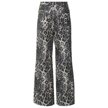 2024 Fashion Trends, Gray Leopard Retro Low Waist Straight Leg Pants