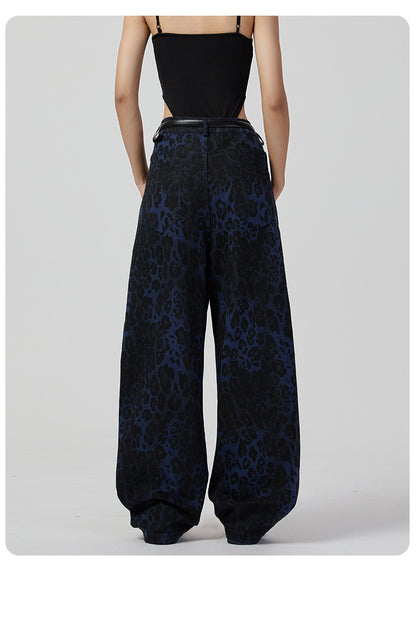 2024 Fashion Trends, Cotton Leopard Retro Wide Leg Jeans