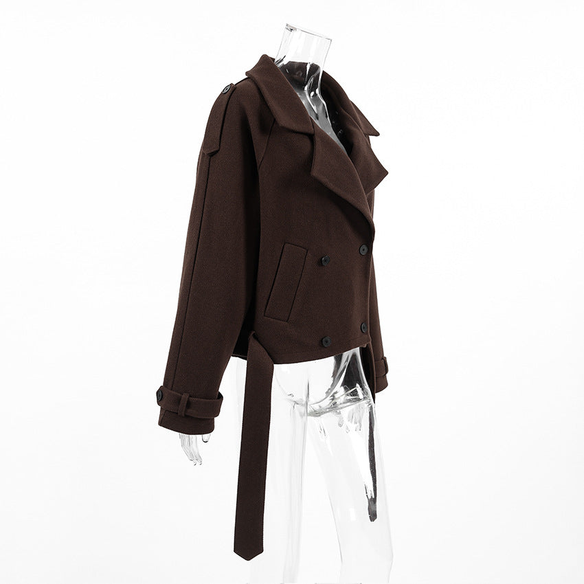 TGC “Mocha Reverie” Woolen Coat | Elegant Double-Breasted Office Chic Coat