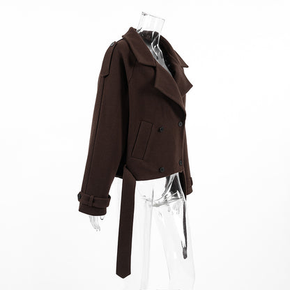 TGC “Mocha Reverie” Woolen Coat | Elegant Double-Breasted Office Chic Coat