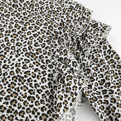 2024 Fashion Trends | Leopard Loose Long Sleeve Ruffles Cotton Shirt