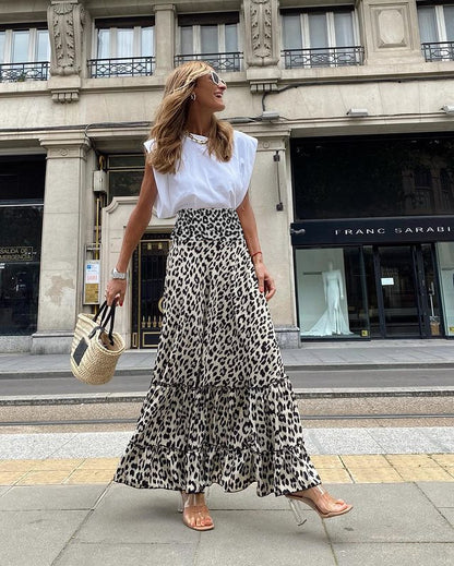 TGC FASHION 2024 Fashion Fall Outfits, High Waist Maxi Leopard Skirt