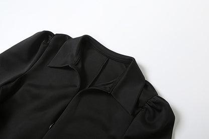 TGC “Céleste” Collared Maxi Dress | Slim Fit Lace-Up Waist & Front Split Elegance