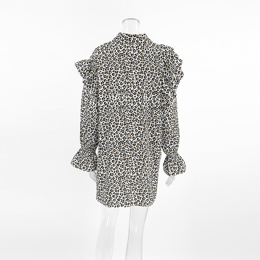 2024 Fashion Trends | Leopard Loose Long Sleeve Ruffles Cotton Shirt