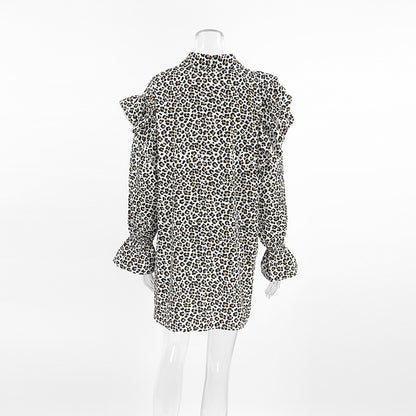 2024 Fashion Trends | Leopard Loose Long Sleeve Ruffles Cotton Shirt