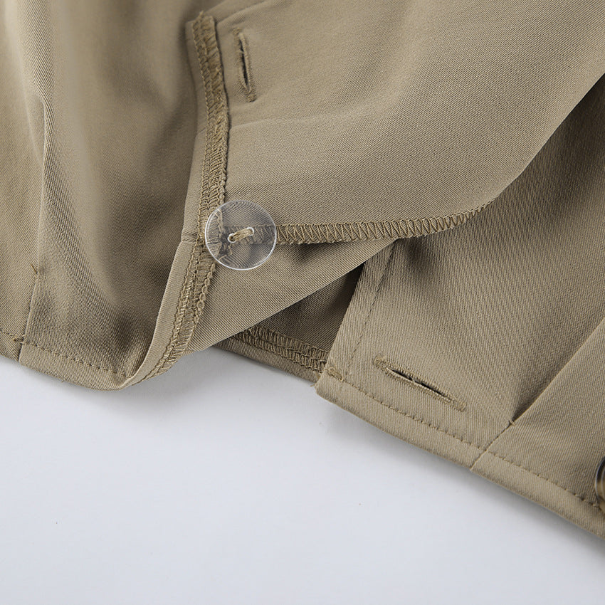 TGC “Autumn Edit” Khaki Trench Coat | Double-Breasted Short Casual Cropped Jacket