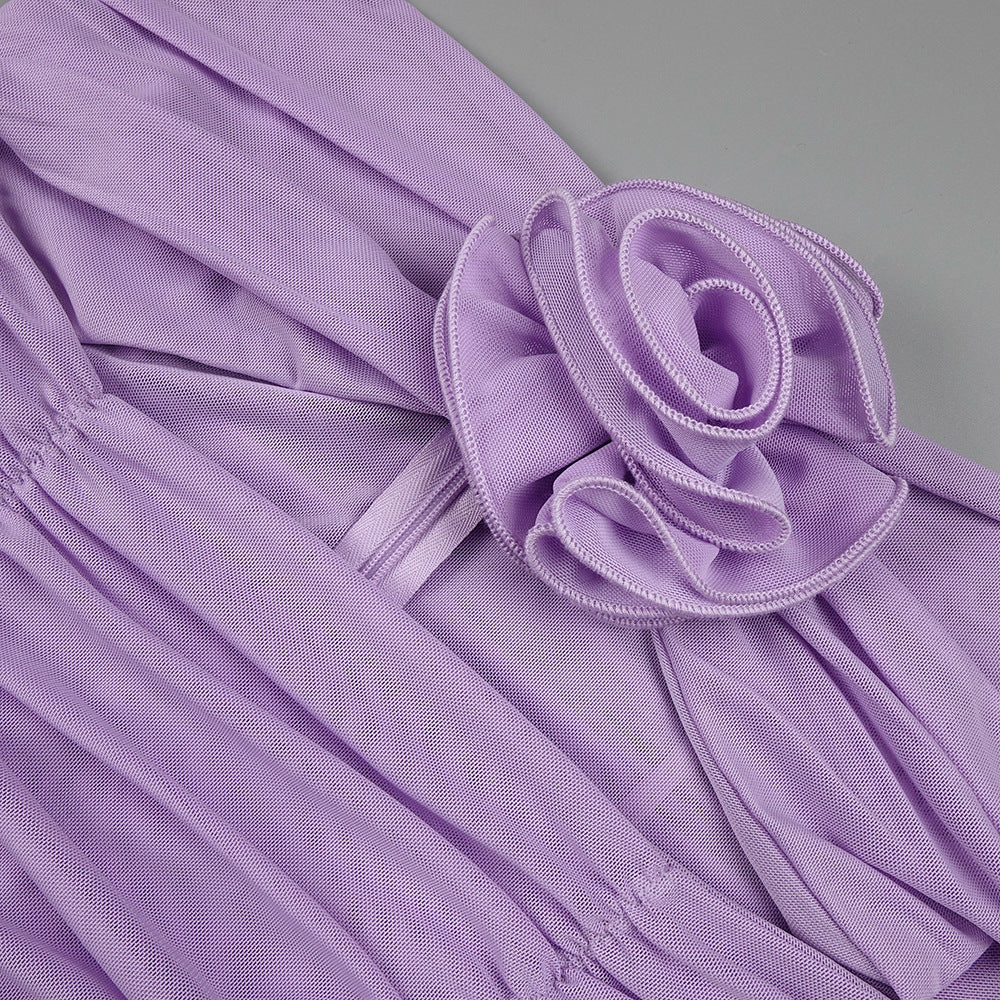 Summer Dresses 2024 | 3D Floral Lilac Lavender Opera Gloves Pleated Dress