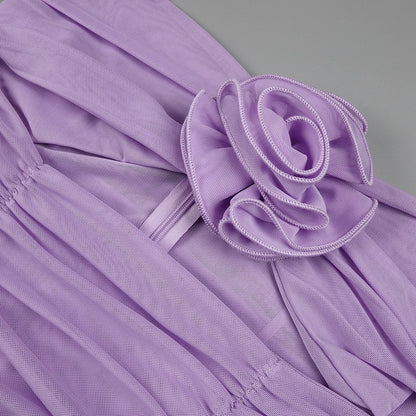 Summer Dresses 2024 | 3D Floral Lilac Lavender Opera Gloves Pleated Dress